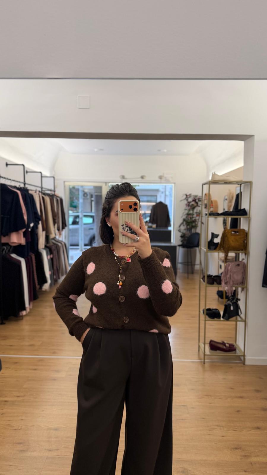 Cardigan Pois Marrone