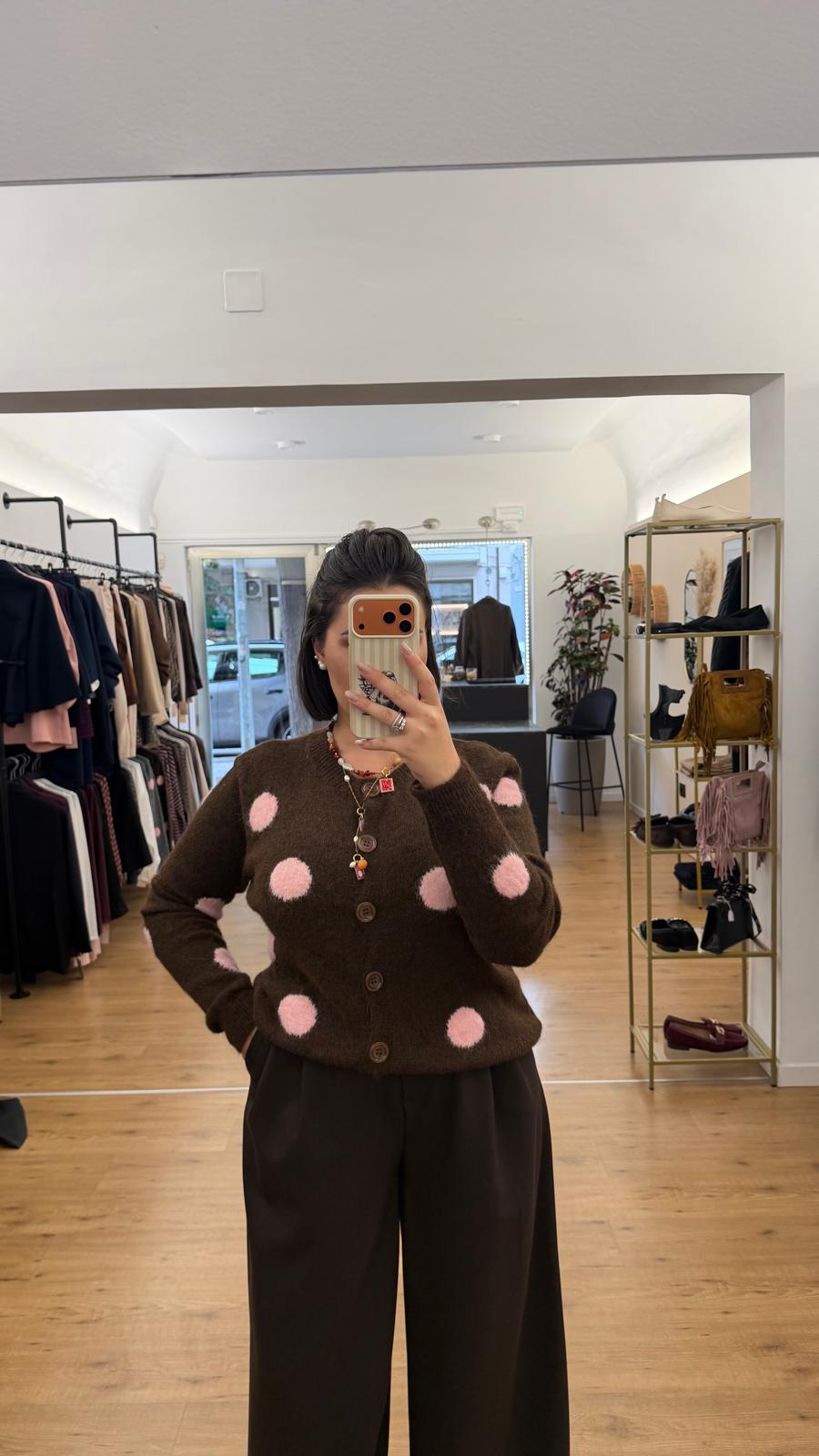Cardigan Pois Marrone